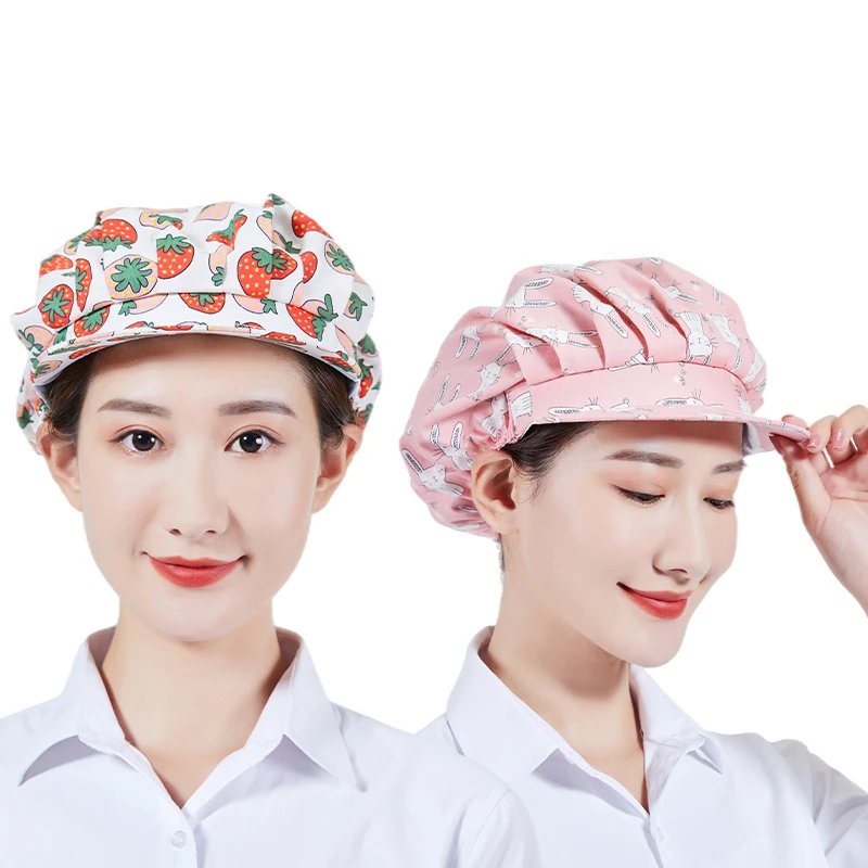 Cotton Chef Hat Fwomen Kitchen Home Cooking  Anti-fume Anti-hair Loss Sanitary Hat Food Catering BakerCook Hair Cap With Brim 4