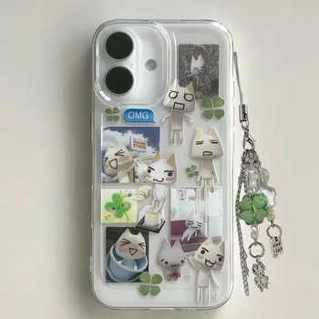 Japan INS Creative Cute Kitten Lucky Clover Phone Case For iPhone 17Promax 16 15 14 13 12 11 Pro XSMax 78Plus Y2K Kawaii Cover 1