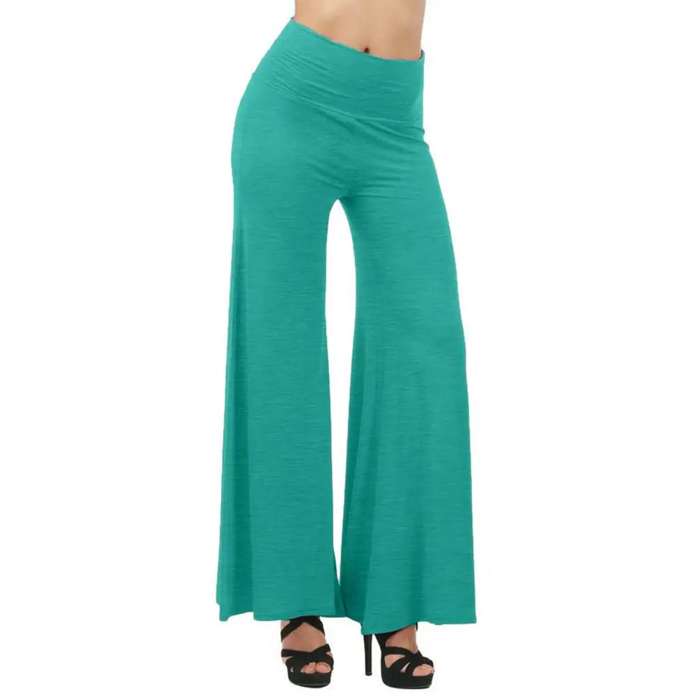 Women Yoga Pants Wide Leg Ice Silk Full Length High Elastic Waist Tummy Control Trousers Solid Color Soft Lady Sport Long Pants