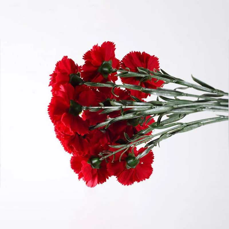 5 Pezzi Fiori Garofani Artificiali Rosso Finto in Seta 31 Cm, Bouquet