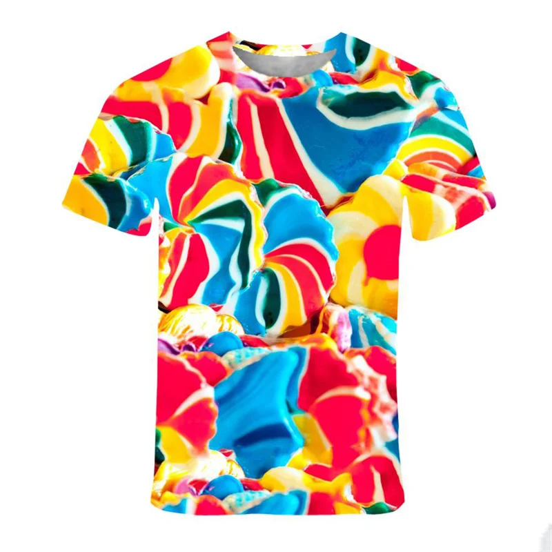 

Fashion Rainbow Candy Fudge 3D Print T-shirt For Men Summer Short Sleeves Casual Street Oversized Round Neck Kids T Shirts