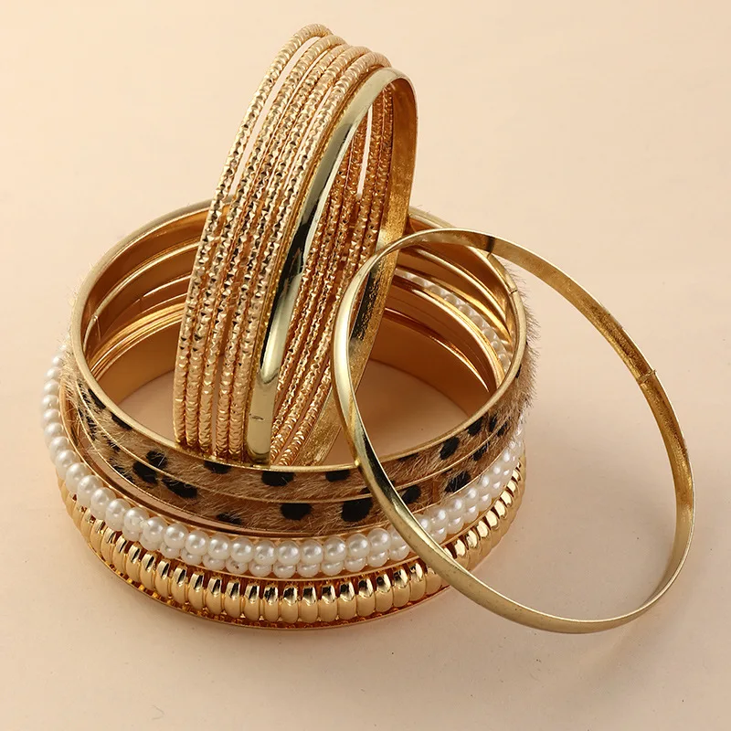 Gold Color Metal Alloy Big Circle Bracelet Bangles Sets For Women Girls Punk Bracelet Jewelry 12PCS/SET 6.8CM bracelet jewelry