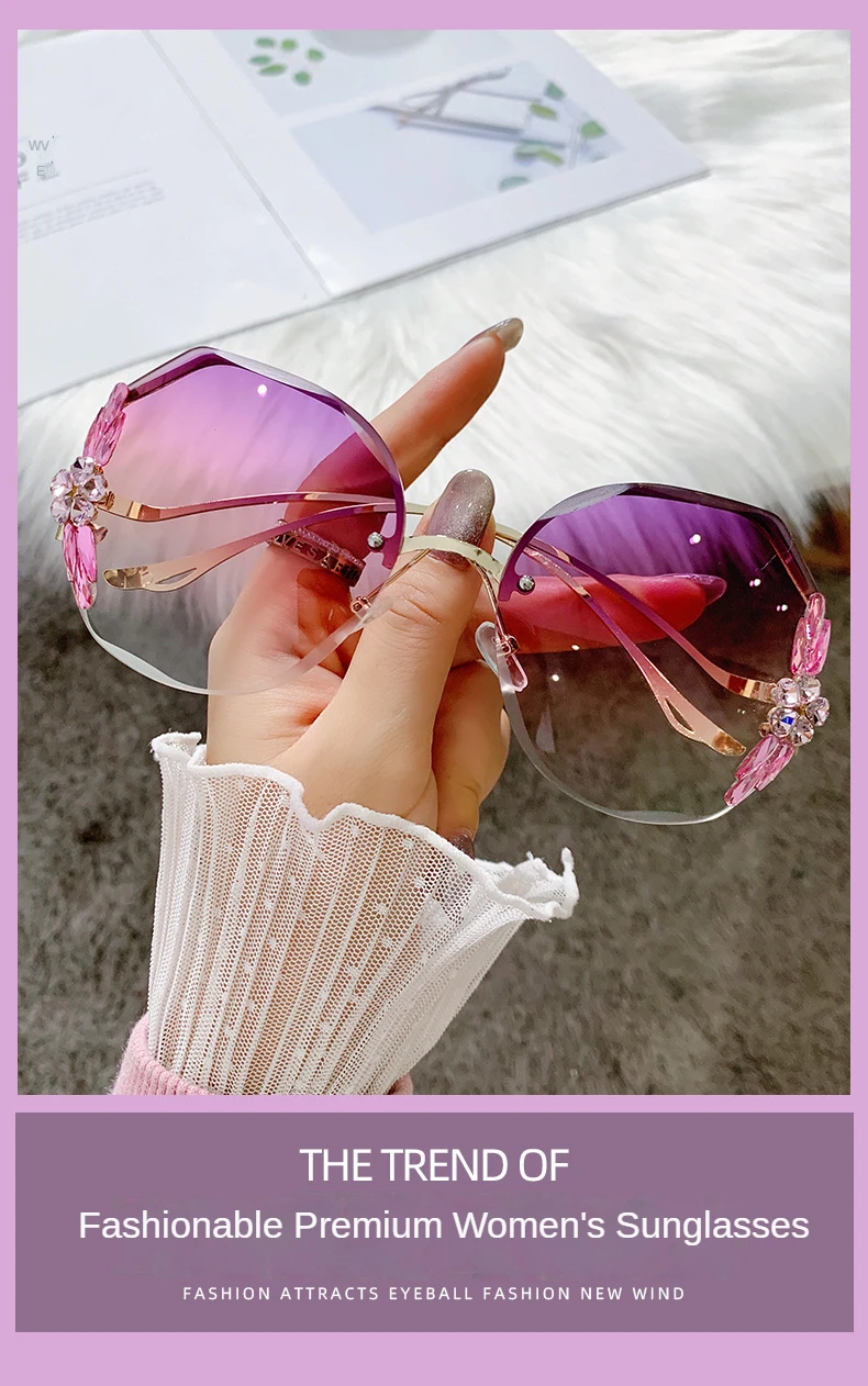 Fashion Glasses Diamond Sunglasses Women 2022 Brand Rimless Shades For Women Luxury Vintage Vasos Decorativos Zonnebril Dames large sunglasses