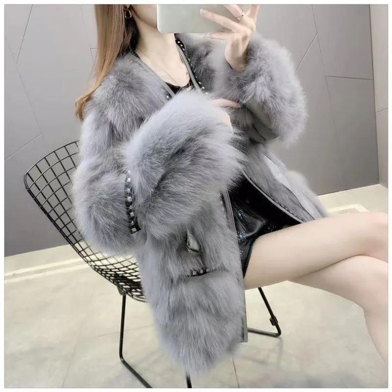 2023 New Winter Premium Thickened Faux Fur Women's Coat Fashion Versatile Cardigan Thick Warm Shirt Fur One Piece Coat Fur