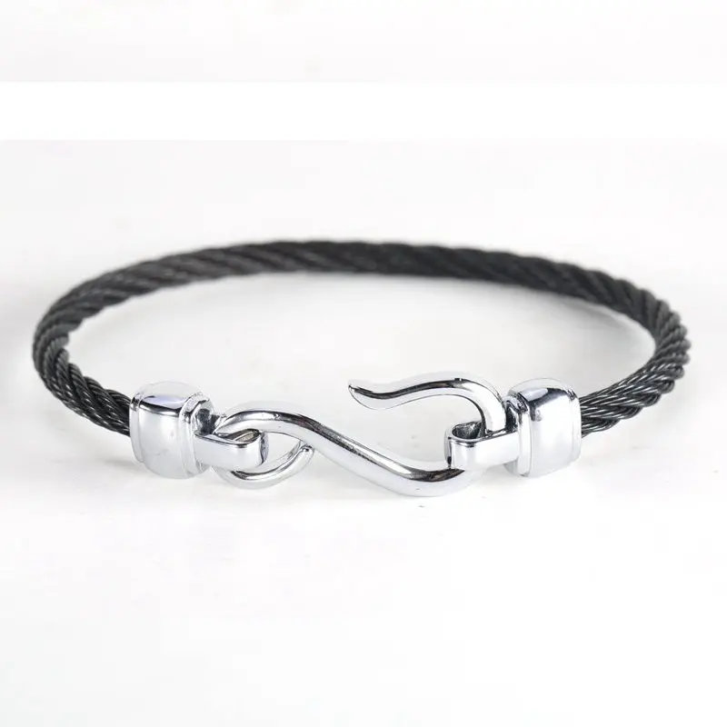 Luxury Black Stainless Steel Chain Link Hook Bracelets Men Women