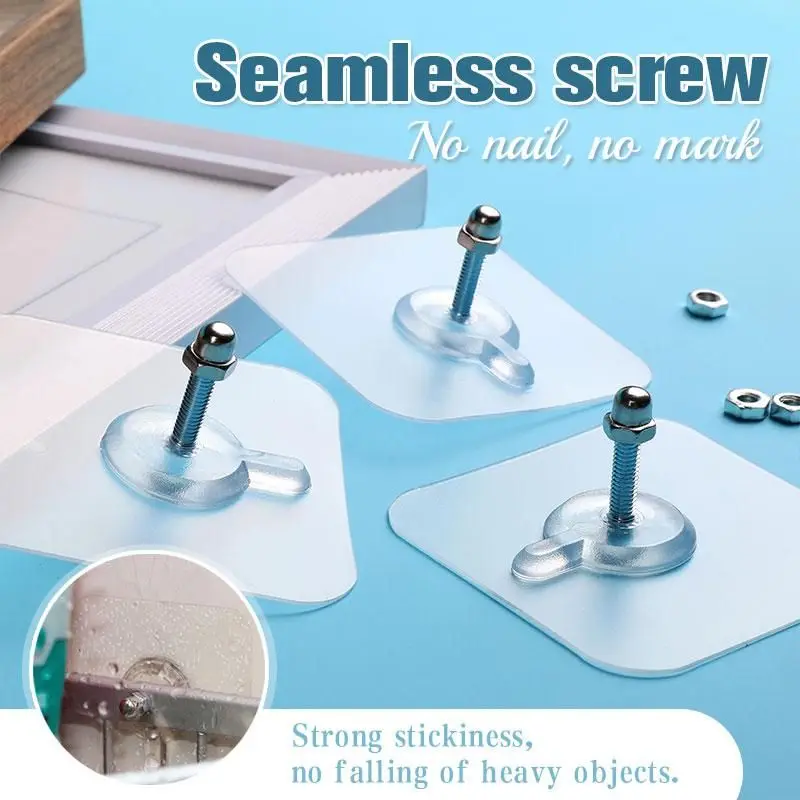 

8 PCS Self-adhesive Hooks Strong Adhesive Seamless Sticky Wall Hook Nail Mounting Rack Screw Seamless Screw Storage Rack Screw