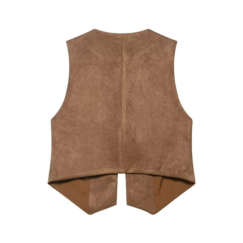 Chic Fashion Bead Embroidery Vest Woman Faux Suede Vests For Women V Neck Sleeveless Front Lace Up Waistcoat Vintage Crop Top