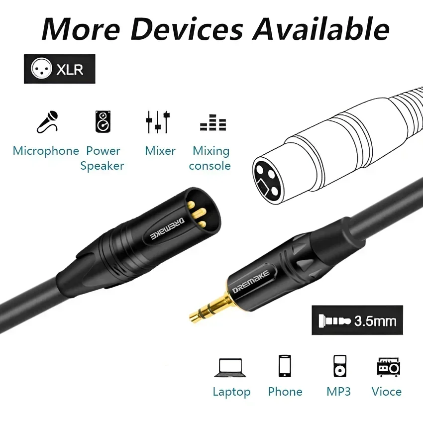 XLR 3.5mm 케이블 불균형 남성 XLR 1/8 인치 스테레오 잭 Aux 마이크 케이블 휴대 전화 노트북 스피커 믹서 용 마이크 코드