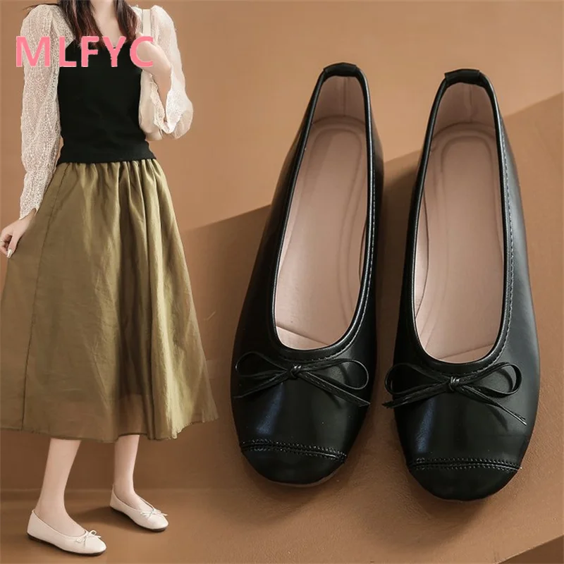 Soft flat shoes Spring and Autumn shallow cut single shoes Women's bow simple single shoes female flat sole single shoes