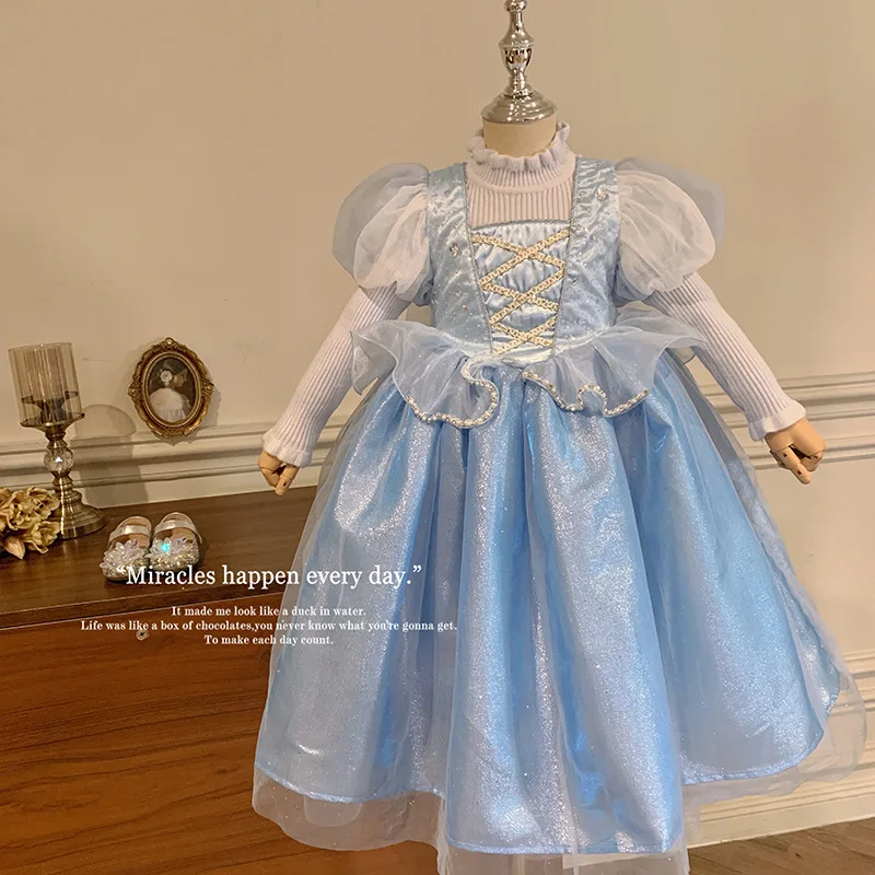 

Western Style Puffy Skirt Knitted Bottoming Princess Dress Girl Frozen Elsa Woolen Skirt Dress Tulle Skirt