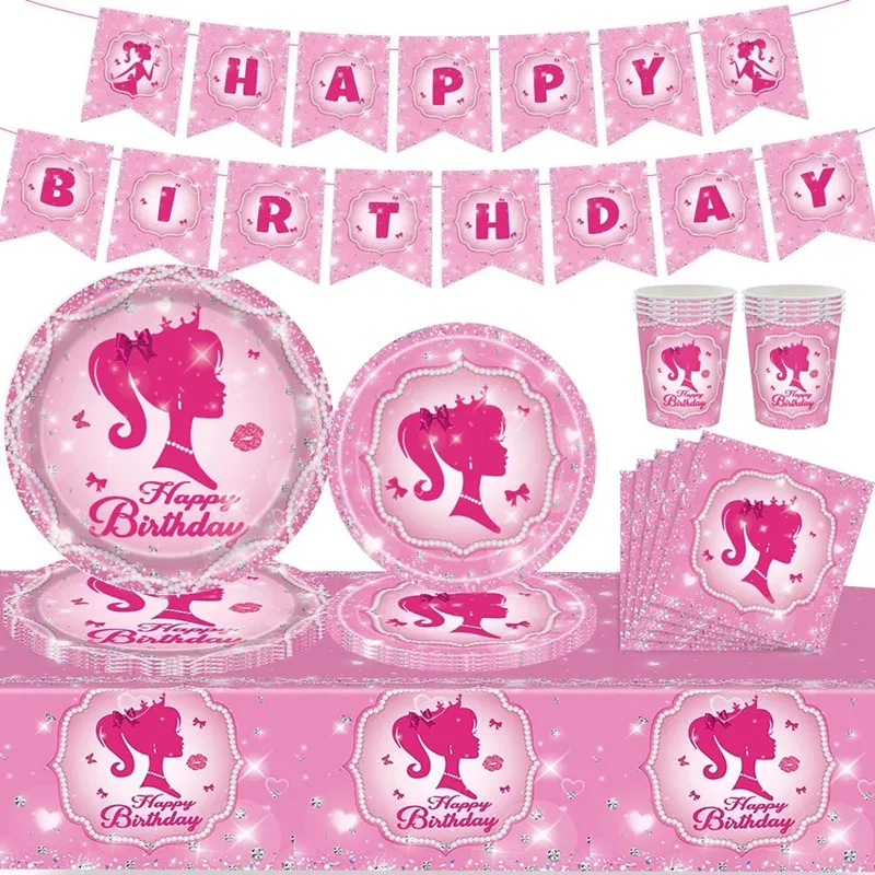 Huaxintoys 53 Pezzi Stoviglie per Festa delle fate, Farfalla Fata Decorazioni, Rosa Stoviglie Inclusi Piatti, Tazze, Tovaglioli, Tovaglie per Ragazza e Bambini Party Compleanno