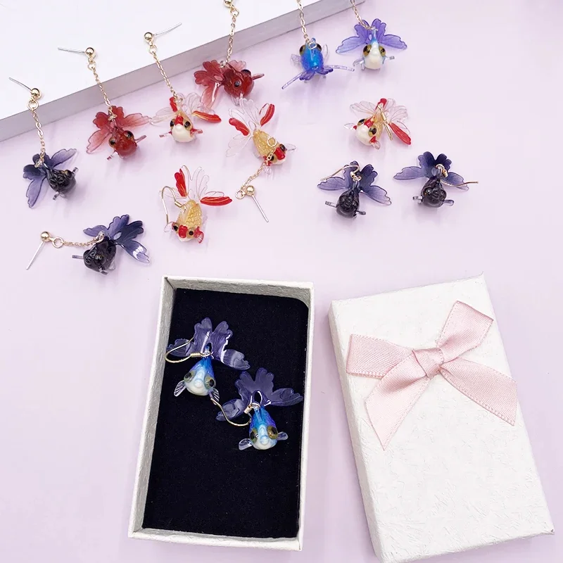 Fairy Tale Transparent Resin Goldfish Drop Earrings for Women with Gift Box Acrylic Animal Koi Dangle Earrings Statement Jewelry drop earrings dangle earrings animal earrings acrylic earrings