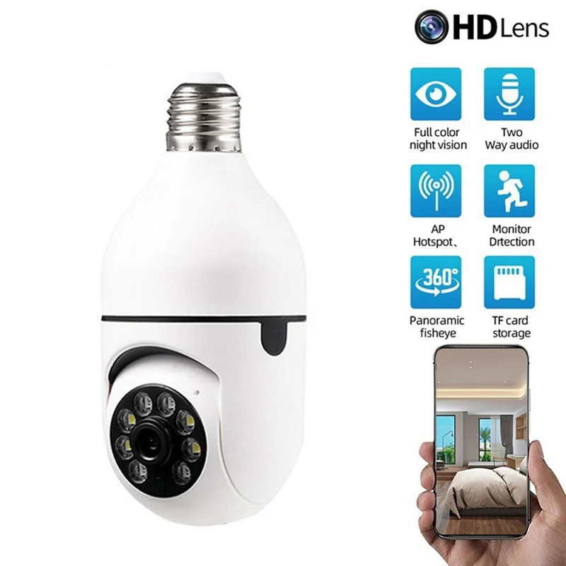 Full HD IP Camera E27 1080P 2MP Wifi Bulb Surveillance Monitor Night Vision Automatic Human Tracking Light Bulb Camera 360Degree