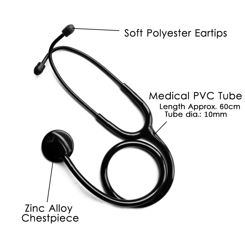 All Black Medical Cardiology Doctor Estetoscopio Professional Medical Heart Stethoscope Nurse Student Equipment Device