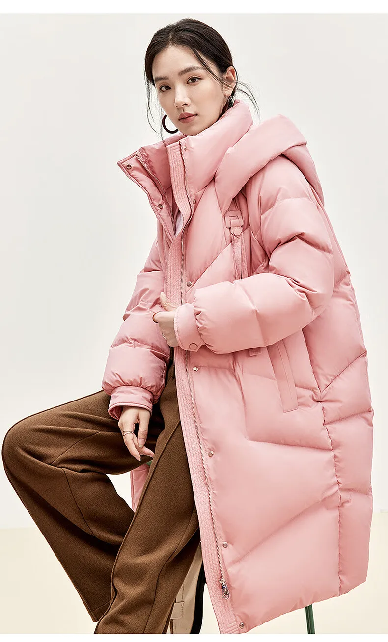 SENTUBILA Winter Long Down Coat Women 2024 Korean Over`sized Hooded Zipper White Duck Down Jackets Parkas Outerwears W44Y55972