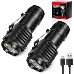 Compact Waterproof LED Handheld Flashlight with Pen Clip for Outdoor Hiking and Camping (2PCS)