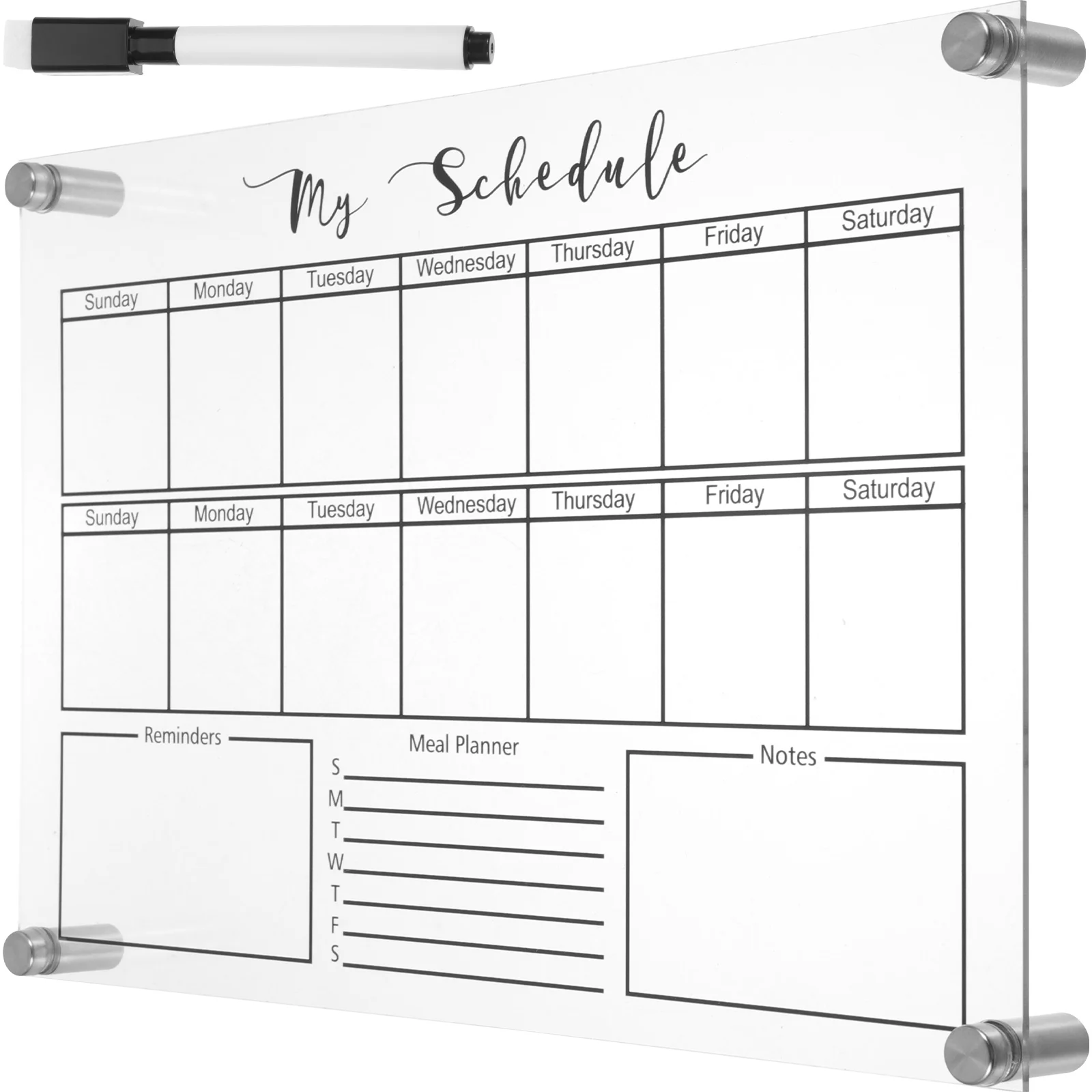 Glass Fridge Small Dry Erase Board Desktop Dry Erase Board Hanging Whiteboard Weekly planner magnetic Chalkboard Acrylic weekly planner acrylic board for wall acrylic dry erase board calendar weekly planner includes 6 color markers