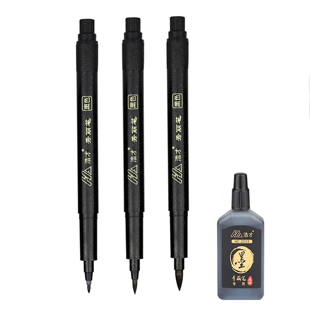 3/4 pcs/lot Hand Lettering Brush Pen Black Ink Calligraphy Pen Markers Art Writing Office School Supplies Stationery Student 1