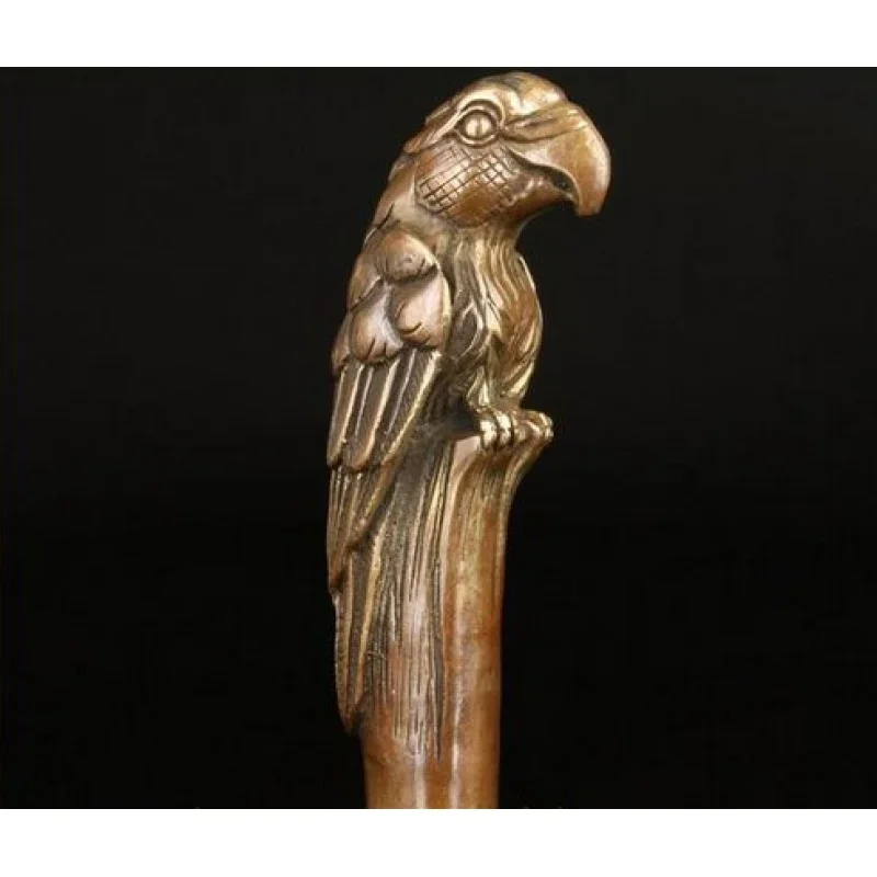 

bronze Pure Copper Brass Grandpa Good Lucky BRONZE PARROT CANE WALKING STICK HEAD DECORATION CARVING ASIAN COLLECT OLD