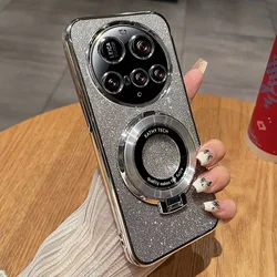 Glitter Transparent Electroplating Stand Case - Skin-friendly Anti-fall Cover for Xiaomi 14 (Silver)