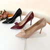Fashion Stiletto Single Shoes Autumn New Pointed Toe Patent Leather Bow Non-Slip Wear-Resistant High Heels