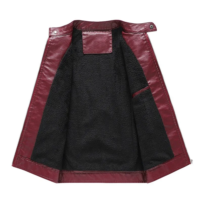 Plush and thick standing collar baseball jacket, trendy motorcycle suit, cycling suit, PU leather jacket