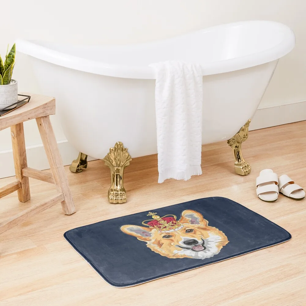 

Corgi with a crown Bath Mat Waterproof Bathroom Rugs Rooms Non-Slip Bathtub Kitchen Carpet Non-Slip Bathroom Mat