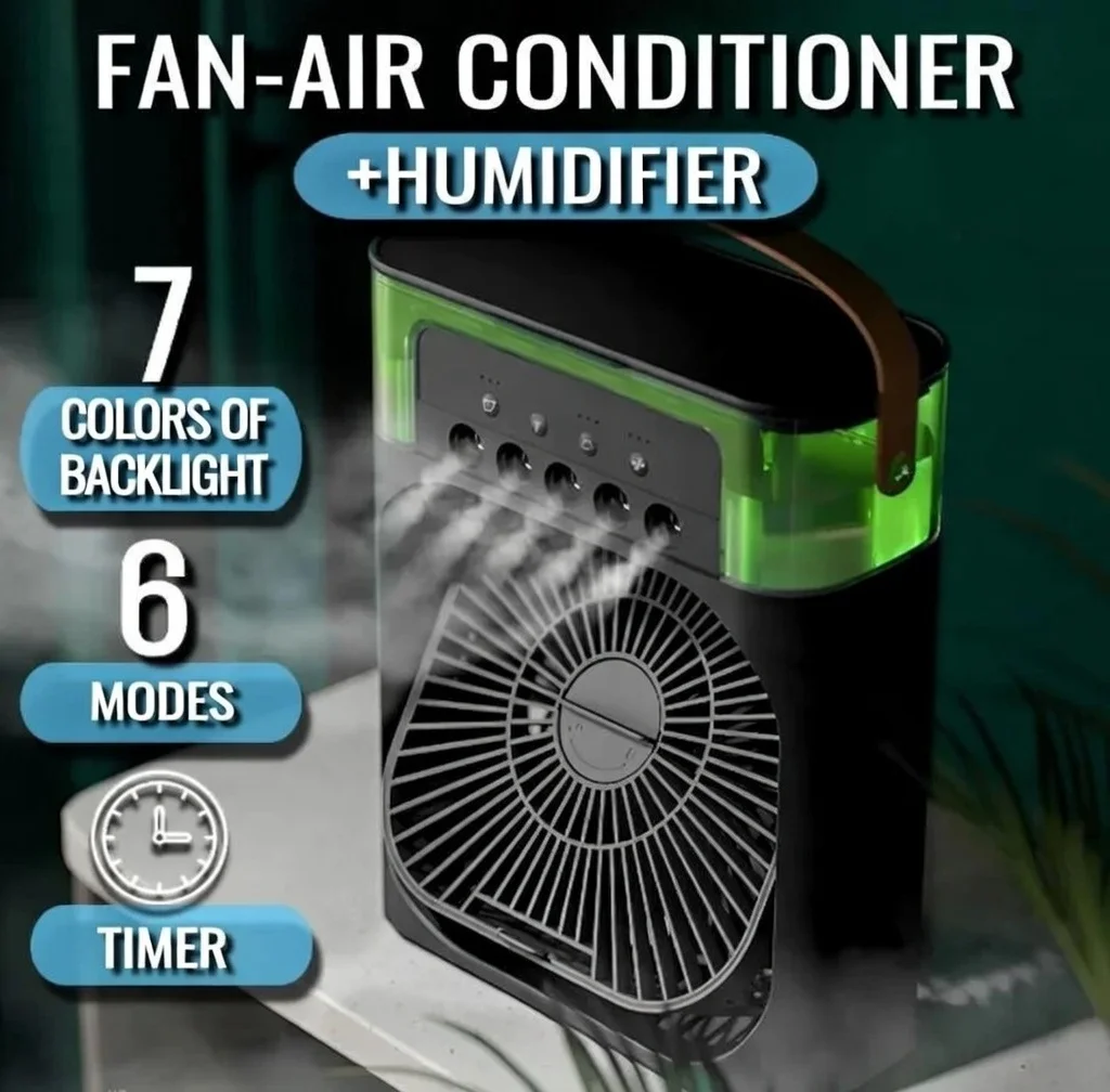 Multifunctional Misting Cooling Fan 600ml Humidifier 5 Hole Spray 3 Wind Speeds 7 Color LED USB Rechargeable Quiet Portable