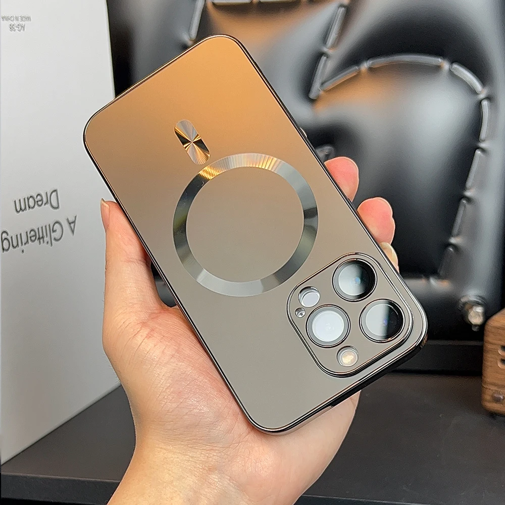 Luxury Matte Titanium Color Plating Magnetic Case with Magsafe Wireless Charging Compatibility