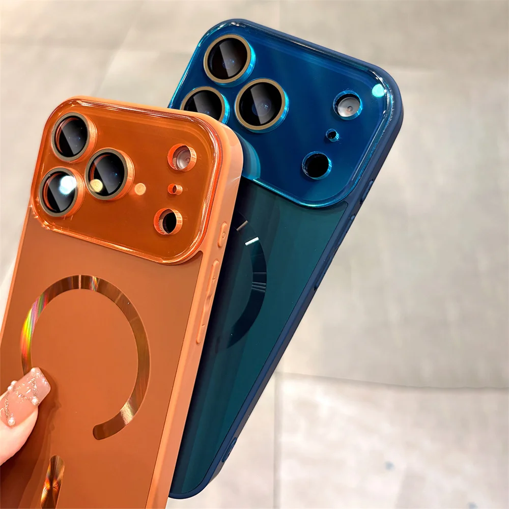 Luxury Aurora Frosted Phone Case with Tempered Glass Lens Cover