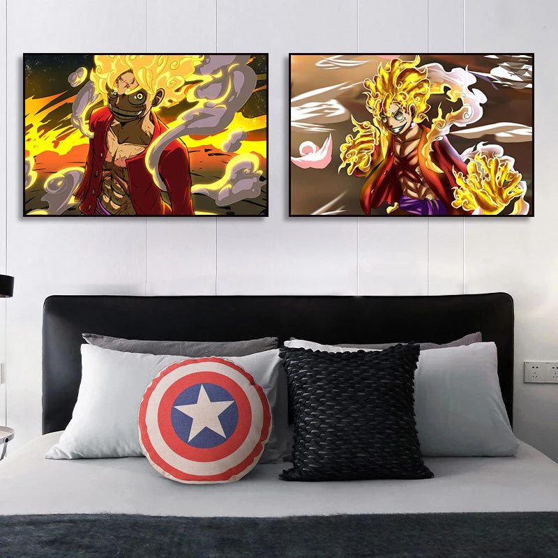 

One Piece Series Painting Gear 5 Luffy Sun God Nikka Anime Peripheral Cartoon Living Room Headstock Background Mural Decor