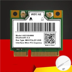 NEW WiFi 6E AX210HMW Mini PCIE Wifi Card For Intel AX210 5374Mbps Bluetooth5.2 802.11ax 2.4G/5G/6G WiFi 6 AX210 Wireless Adapter