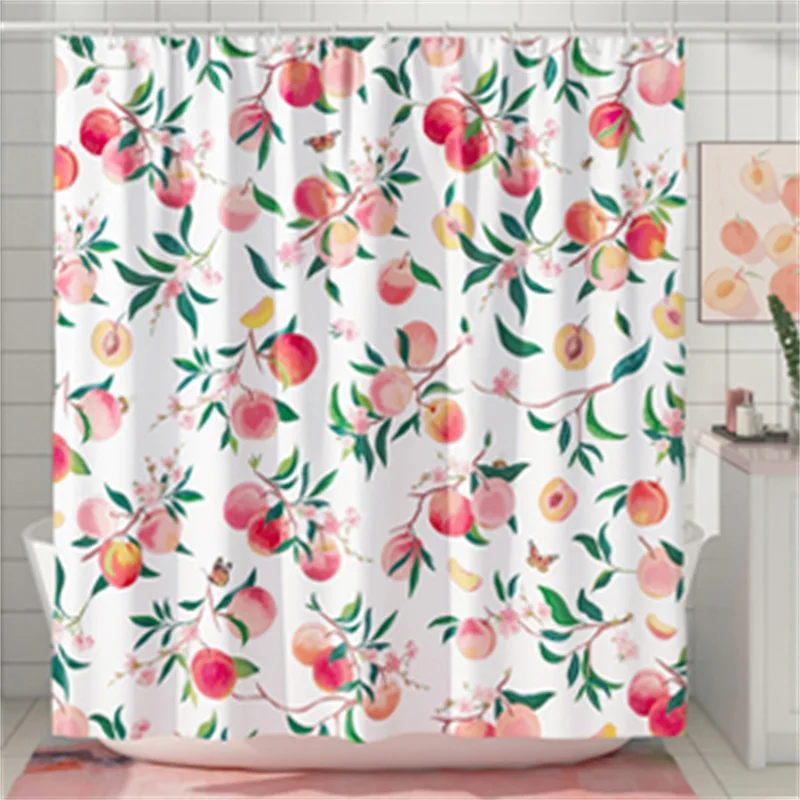 Allover Fruits Shower Curtain Liner Peach Lemon Strawberry Orange Papaya Print Bath Curtain With Hooks Waterproof For Bathtub shower curtains