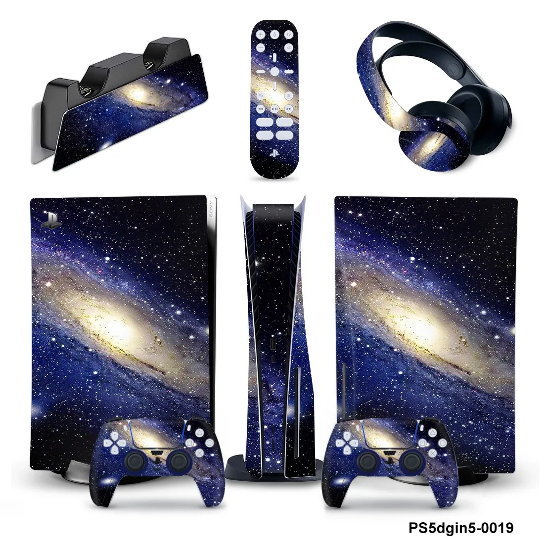 5 in 1 New Design Full Set Skin For PS5 Disk Console Vinyl Sticker Decal For PS5 Controller & Charge Stand & Headset & Remote