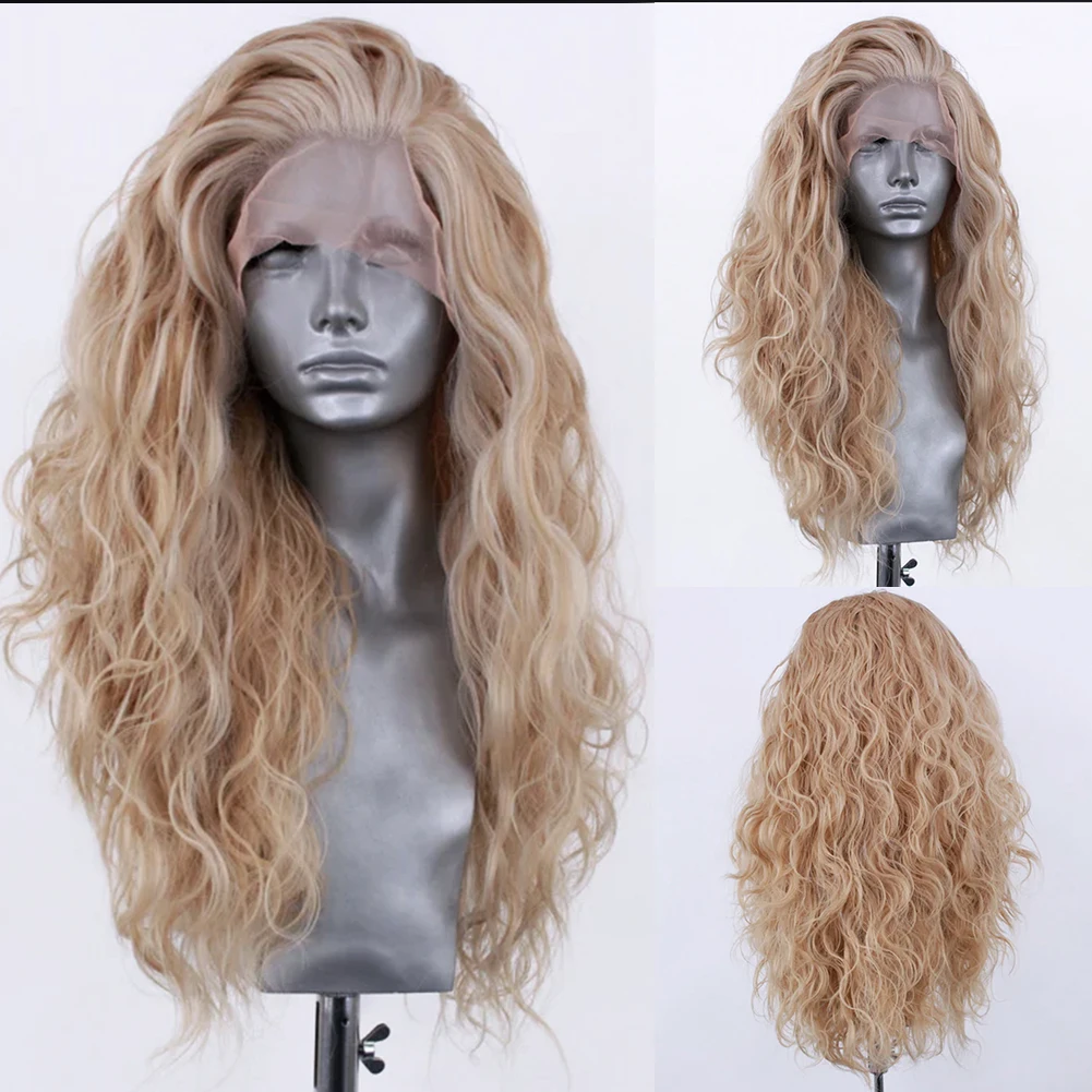 AIMEYA lace front wig Long Wavy Blonde Synthetic Lace Front Wig for Women Fashion Style Lace Wigs Free Part Heat Resistant Fiber Wig Cosplay