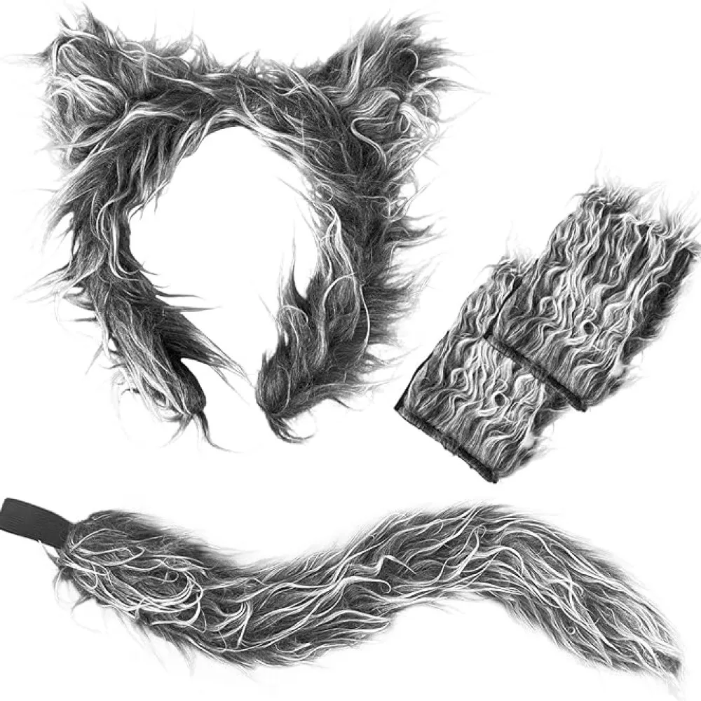 Fantasia de lobisomem lobo com bandana, luvas, orelhas e caudas para  homens, mulheres, crianças, meninos, meninas, tudo em um vestido de  Halloween - AliExpress, image size:1000x1000