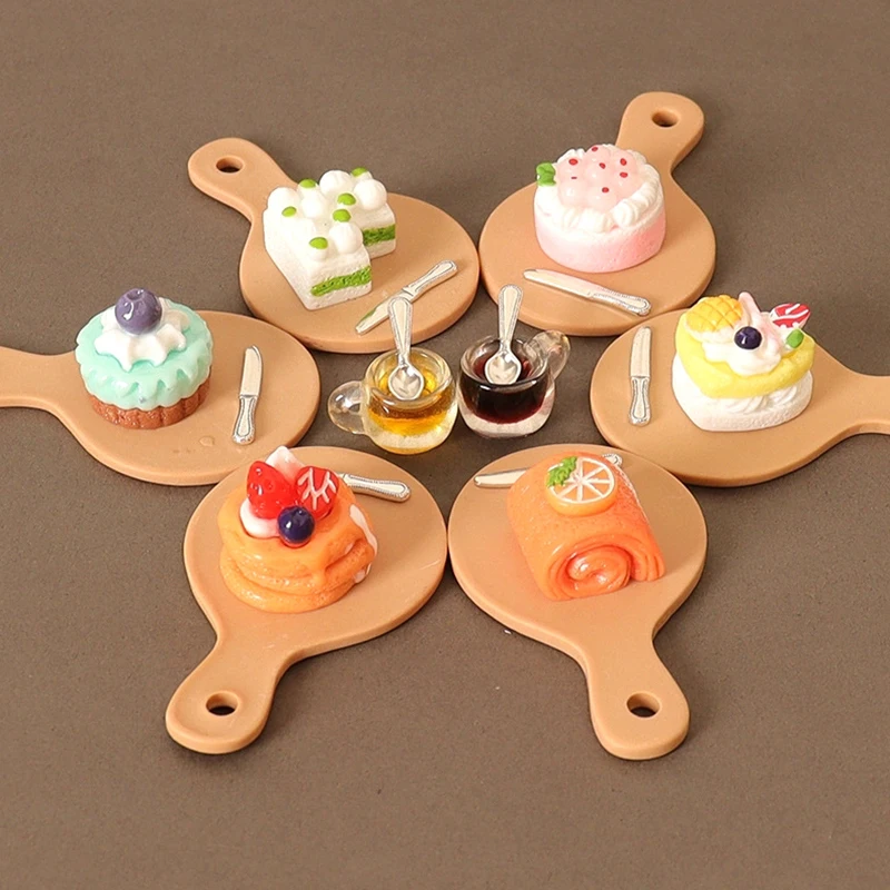 

1Piece 1:12 Dollhouse Miniature Food Cake Tray Cup Knife Spoon Set Kitchen Model Decora Toy Doll House Accessories Кукольный Дом