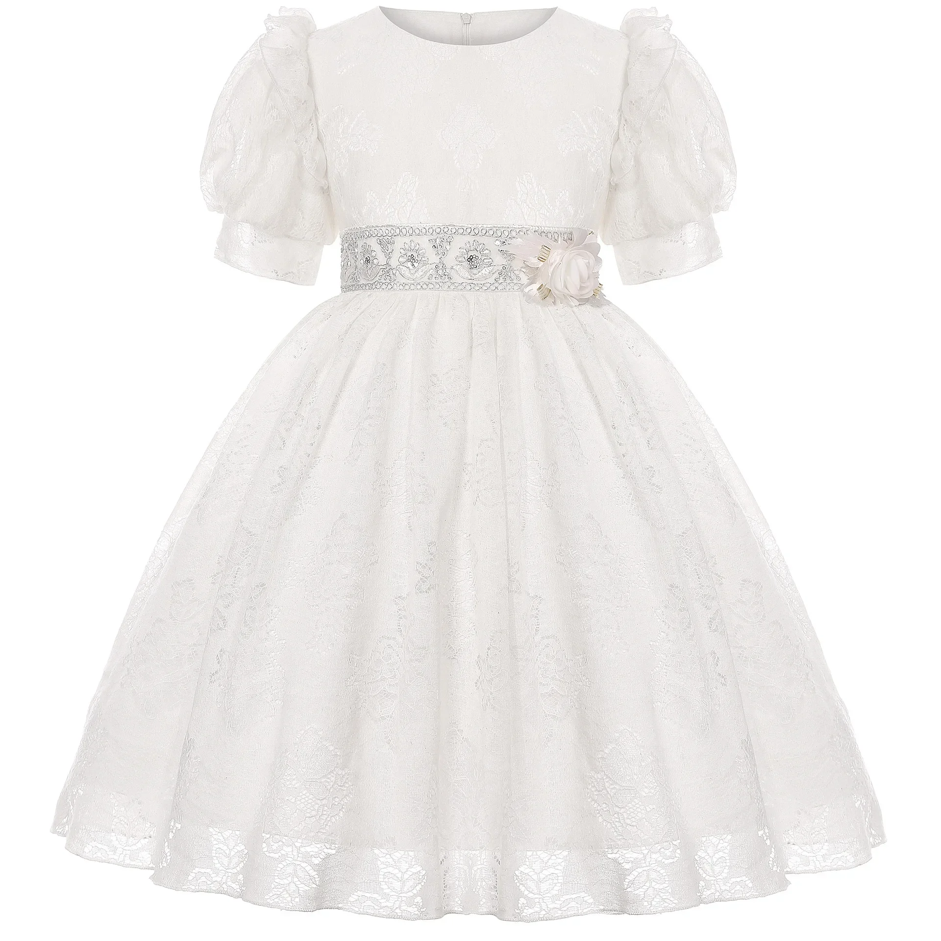 

Vintage Sequined Girl Lace Dress White Tutu Tulle Princess Dresses for Baby Summer Sweet Kids Children Clothes 2 6 8 10 Years