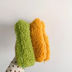 Cute Sweet Plush Pencil Bag Creative Delicate Design Girly Pencil Case Solid Color Makeup Bag Japanese Style Cosmetic Pouch