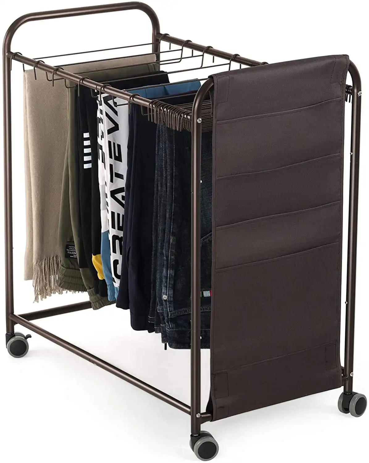 

Rolling Trolley-Closet Organizer-Come with 20 Hangers Iron-Set and Oxford Bag for Black Pant/Jeans/Trouser (Brown)