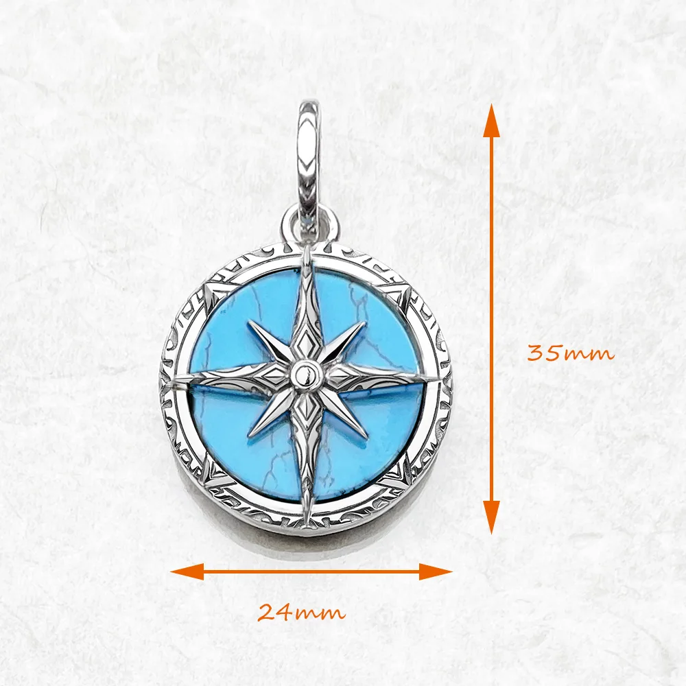 Compass Turquoise Pendant Brand New Fine Jewelry Bijoux Accessories 925 Sterling Silver Vintage Gift For Woman Men