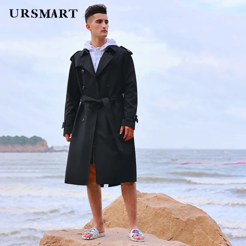 

men's windbreaker knee length double breasted thickened down liner autumn and winter rain proof British loose trench coat men