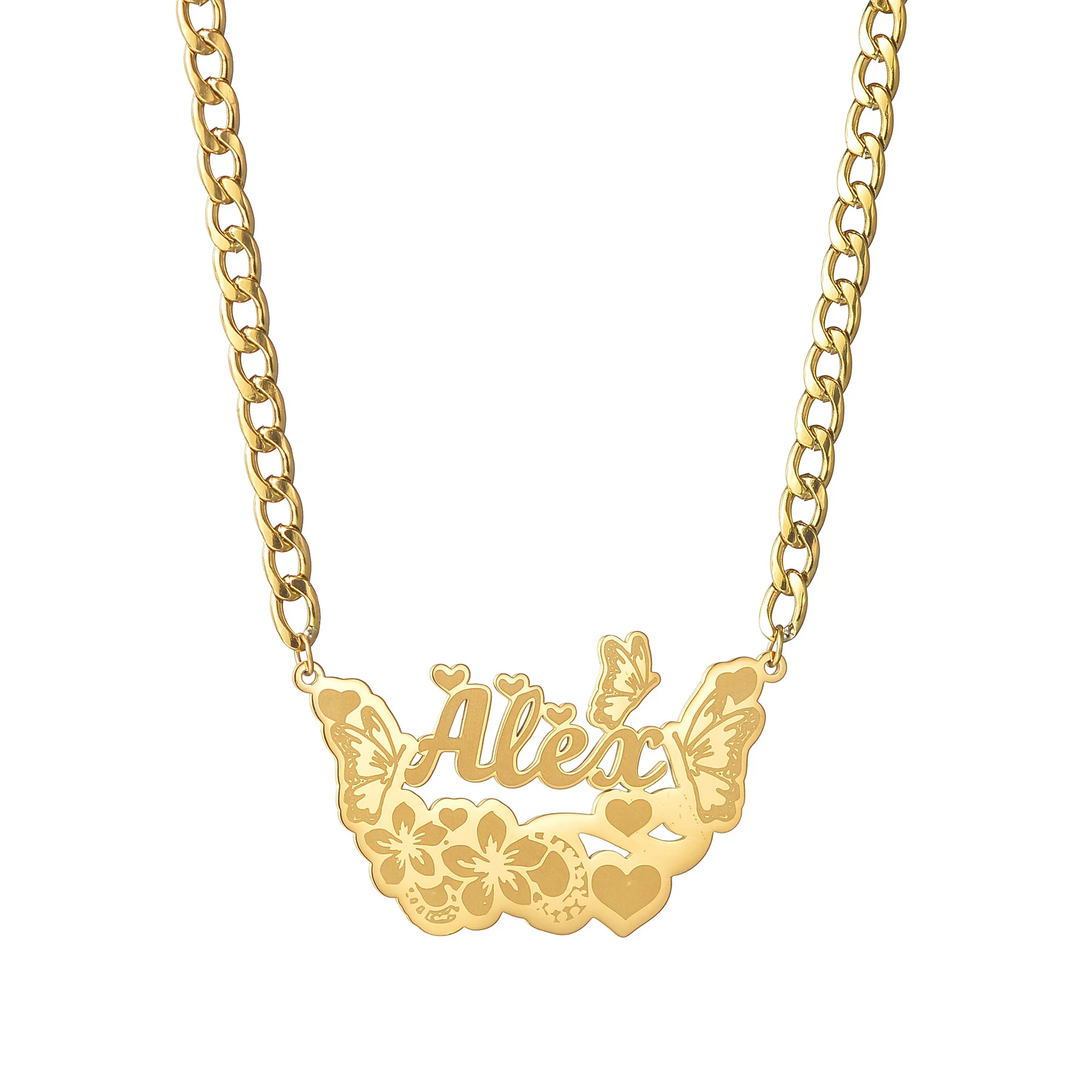 Collana con nome grande personalizzabile e fregio My Charm in oro giallo, rosa o