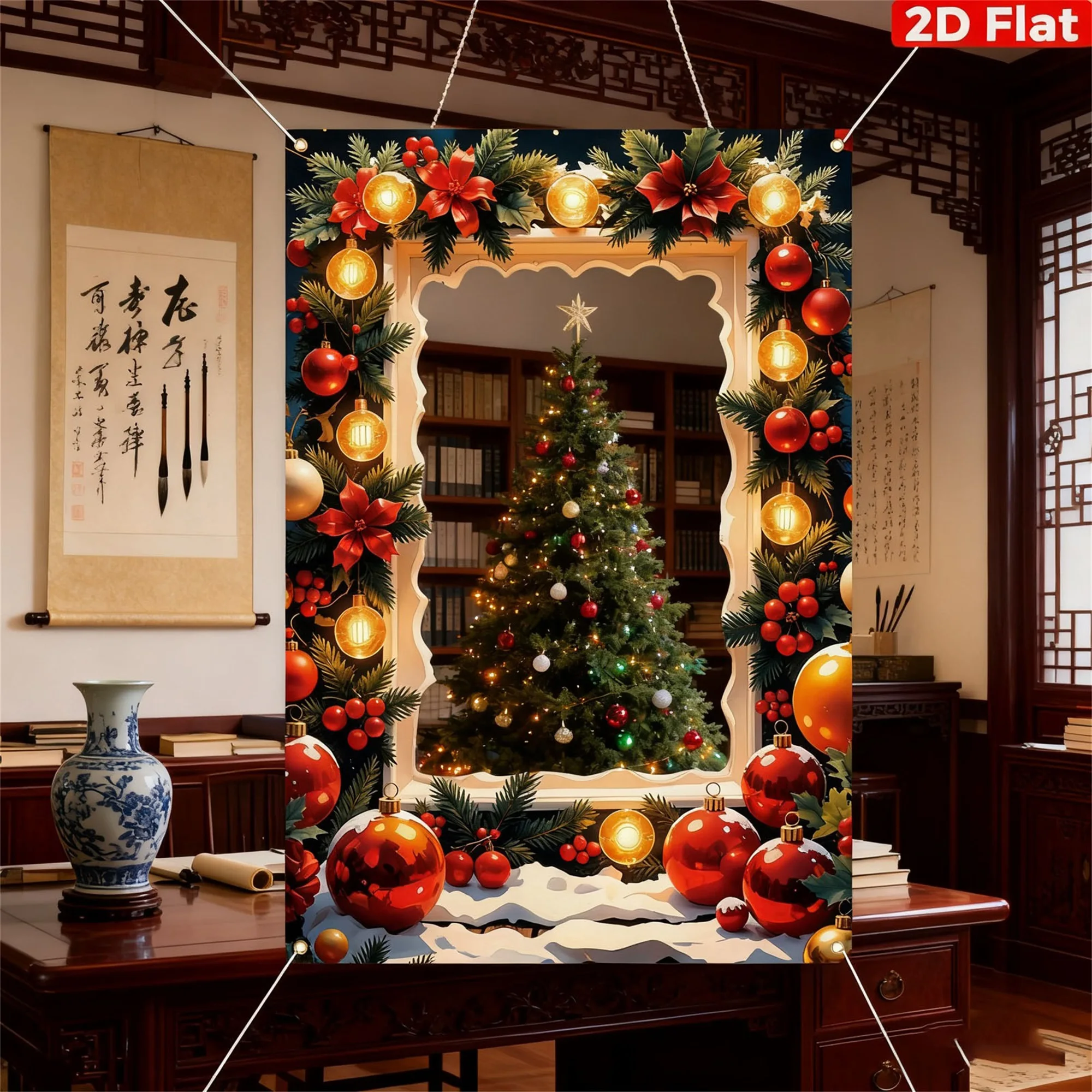 Christmas Backdrop Santa Claus Print Frame Photo Booth Props Carnival Party Favor Gingerbread Man Theme Decorations