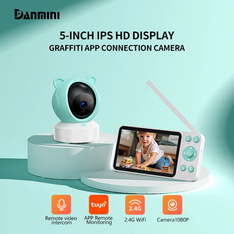 5" Graffiti WiFi Motion Detection APP Remote View 2.4G Wireless Two-way Baby Monitor Night Vision Camera Security Protection