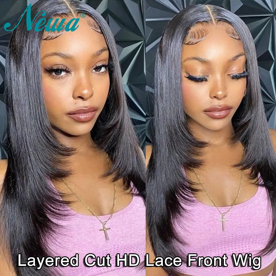 

HD Glueless Layered Cut HD Lace Front Wig Straight Melt Skin 13x6 Lace Frontal Wig Pre Plucked Ready to Wear Human Hair Wigs