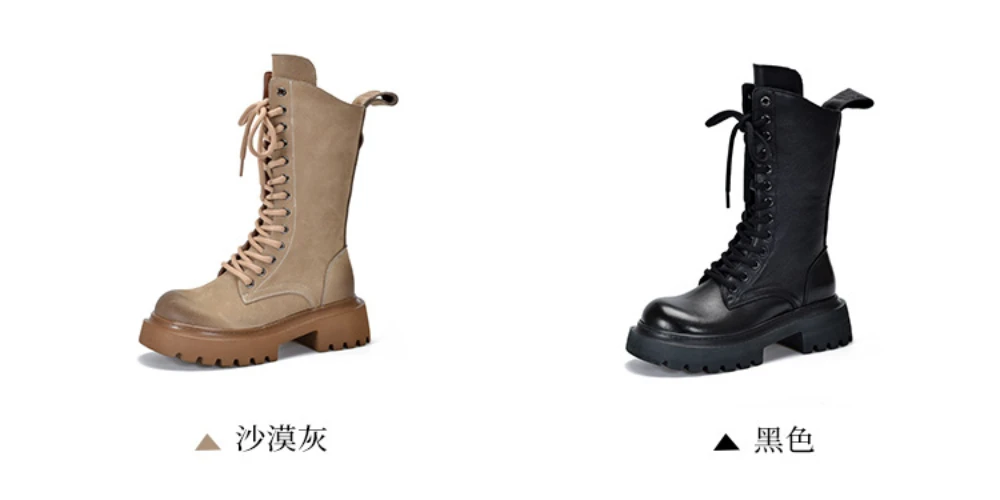 2024 New Ladies Autumn Winter British Style Lace Up Martin Boots Fashion Trend Platform Women's Mid-calf Boots
