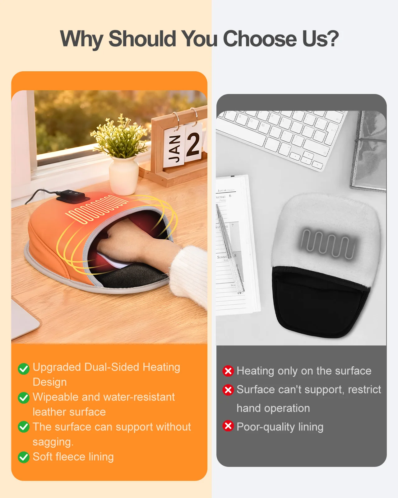 Eary 3 Settings Heated Mouse Pad Hand Warmer 5V/2A USB-C Hand Warming for Office Home Computer Laptop Gifts for Men Women Friend