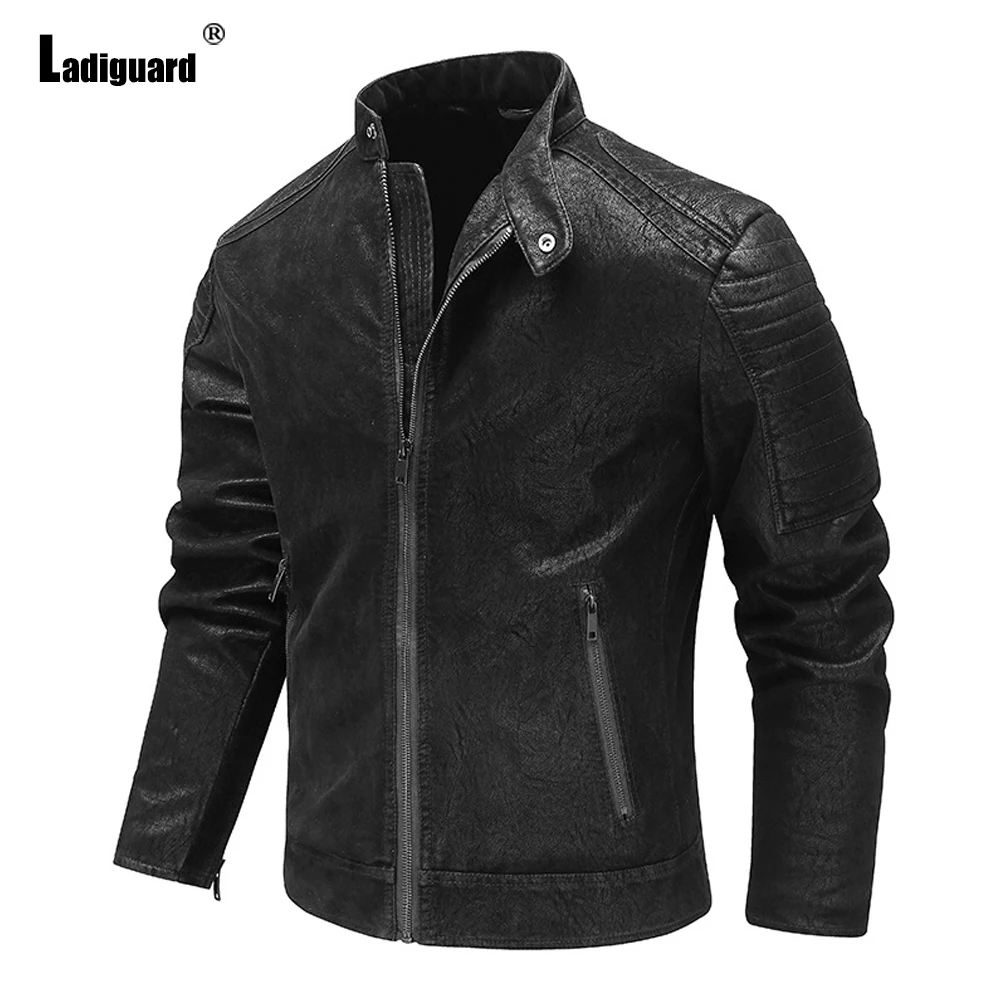 Ladiguard Plus Size Mens Pu Leather Jacket Spring Motorcycle Jackets 2022 European Style Autumn