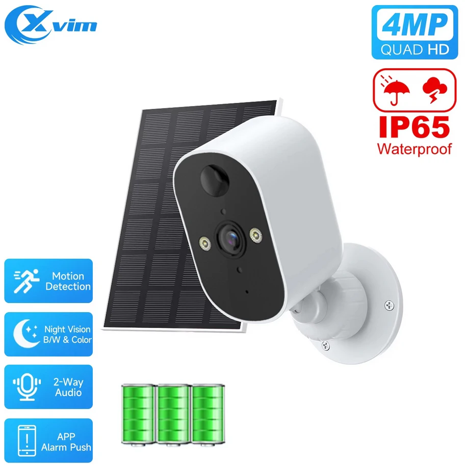 XVIM 1080P Solar Security Camera Wireless WiFi 2K Solar Battery Powered Camera HD Home Surveillance Protection Monitoring CCTV 1